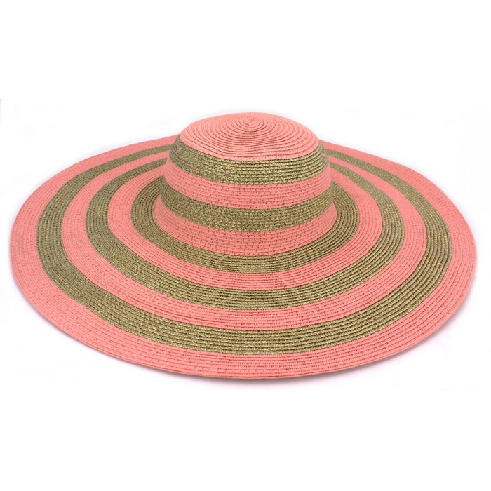 Wide Brim Hat - Straw Hat: Paper Straw Wide Brim Hat - Peach/Gold - HT-ST1170PIGD